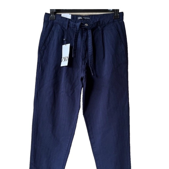 NWT Zara Men’s Carrot Fit Chino Pants Navy Blue Size 34 - Picture 2 of 6